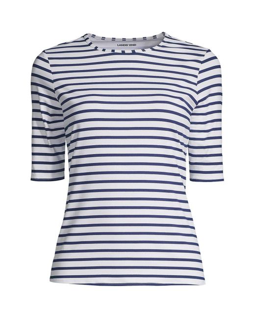 Lands' End Crew Neck Elbow Sleeve Rash Guard Upf 50 Sun Protection