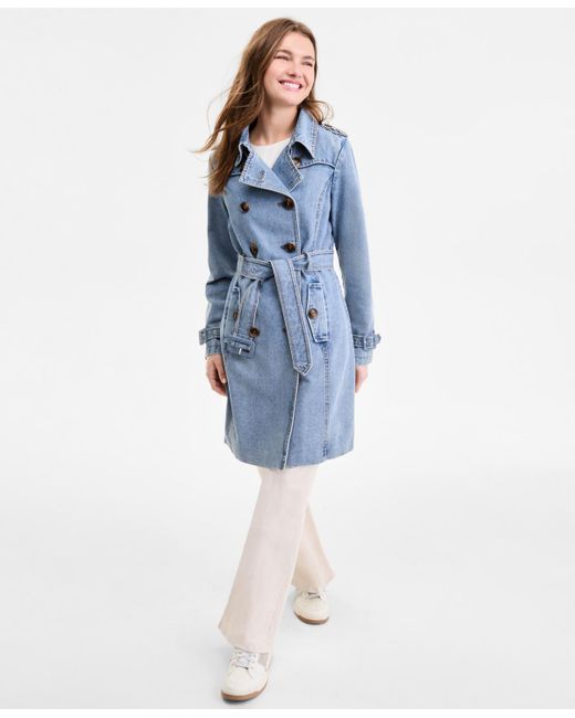 Steve Madden Blue Double-breasted Trench Coat