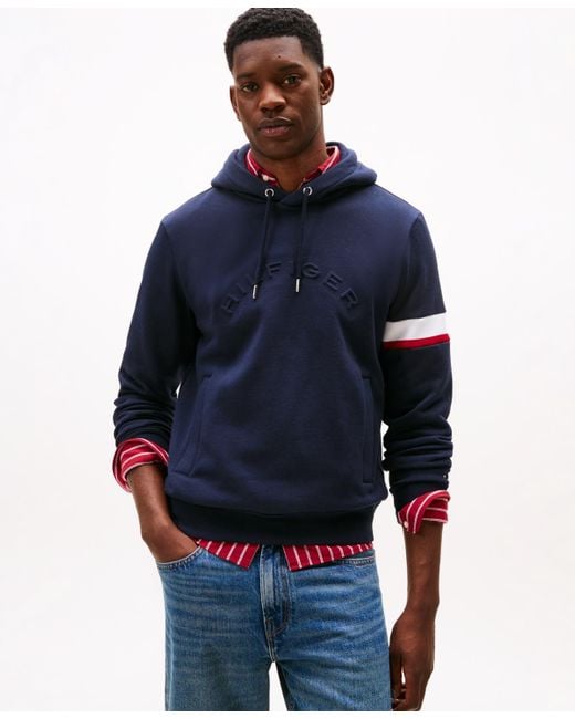 Tommy Hilfiger Men's Blue Embossed Logo Fleece Hoody