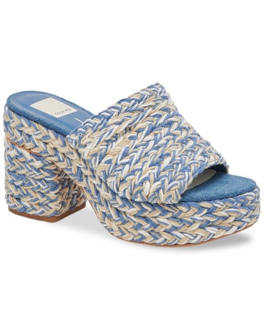 Dolce Vita Blue Lady Raffia Espadrille Platform Sandals