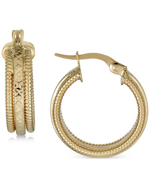 Macy's Metallic Textured Tubogas Small Hoop Earrings In 10k Gold