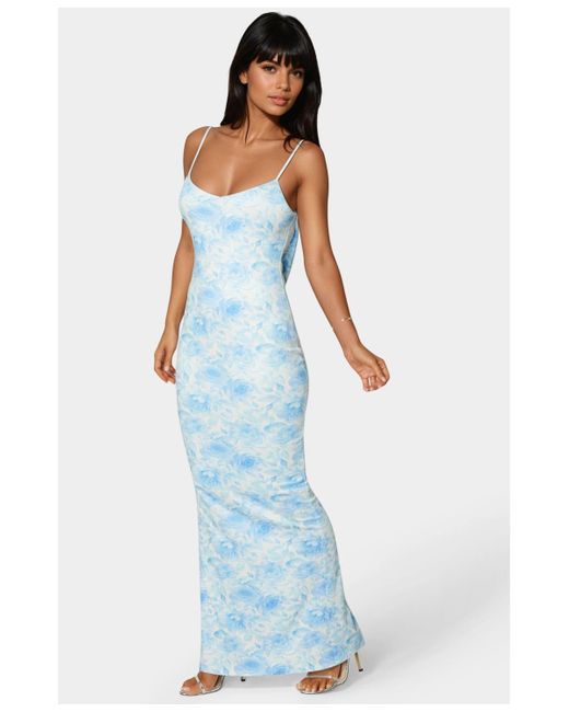 Bebe Backless Lace Inset Maxi Dress in Blue | Lyst