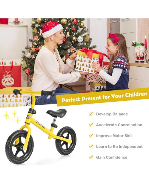 COSTWAY White Kids Balance Bike No Pedal Training Bicycle W/ Adjustable Handlebar & Seat