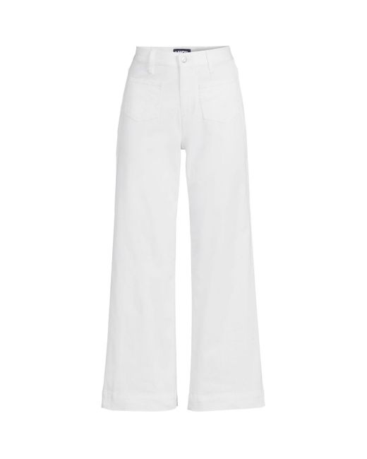 Lands' End White High Rise Patch Pocket Wide Leg Chino Crop Pants