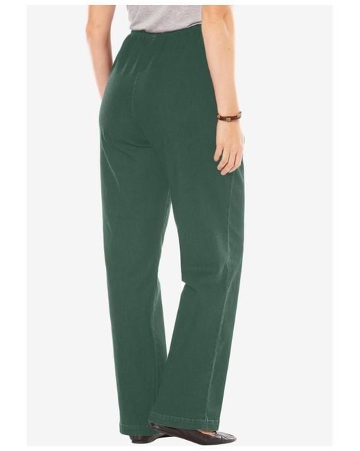Woman Within Green Petite Within Fineline Stretch Denim Wide-leg Pull-on Jeans