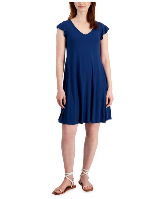 Style & Co. Synthetic Flutter-sleeve Flip-flop Dress, Created For Macy's in Blue | Lyst