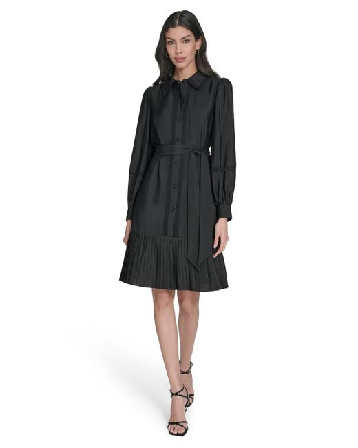 Eliza J Women's Black Petite Pleated Long Sleeve Shirt Dress - www.disolcolor.com Eliza J Women's Black Petite Pleated Long Sleeve Shirt Dress - www.disolcolor.com
