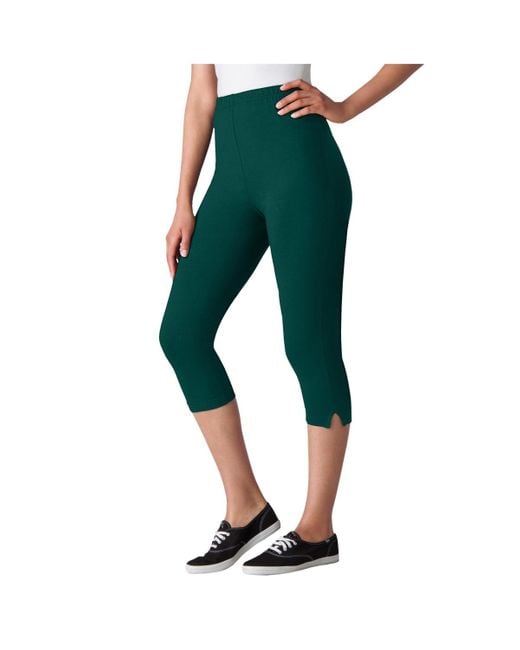 Woman Within Green Plus Size Within Stretch-cotton Knit Pull-on Capri leggings