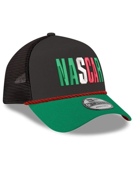 KTZ Black/green Nascar Mexico City Race 9forty A-frame Trucker Adjustable Hat for men