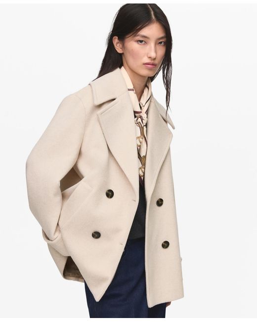 Mango Natural Double-breasted Wool Blend Coat