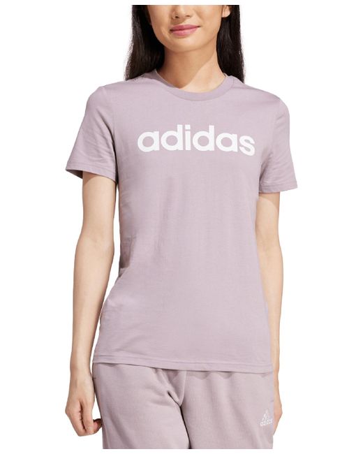 Adidas Purple Essentials Cotton Linear Logo T-shirt