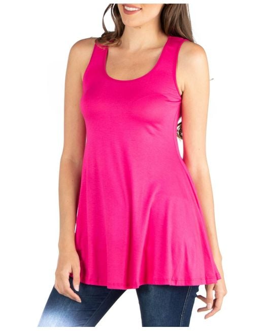 24seven Comfort Apparel Pink Scoop Neck Sleeveless Tunic Top