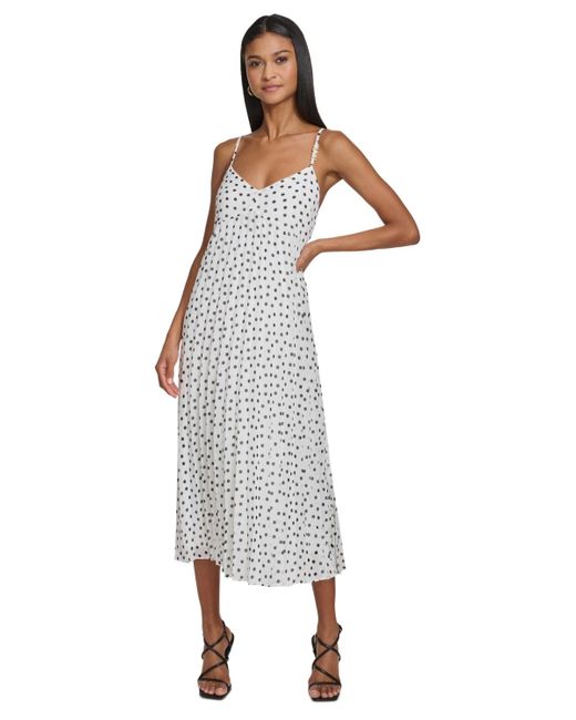 Karl Lagerfeld White Polka-dot Pleated A-line Dress