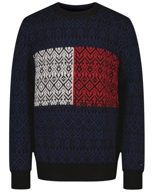 Tommy Hilfiger Blue Boys 8-20 Crewneck Sweater With Jacquard Flag for men
