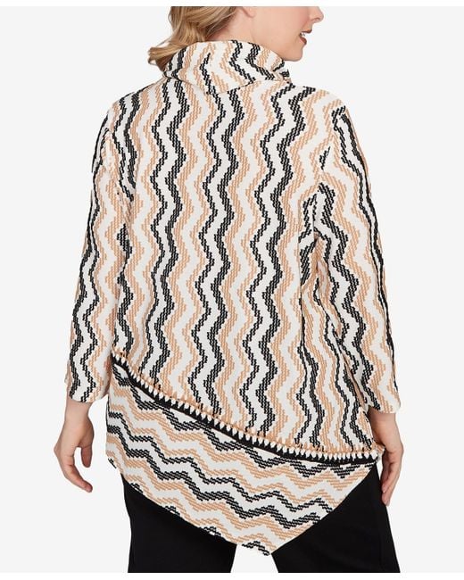 Ruby Rd Multicolor Plus Size Cowl Neck Zig Zag Textured Knit Top