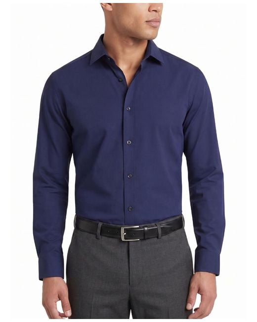 Tom Baine Blue Performance Stretch Solid Button Down Shirt for men