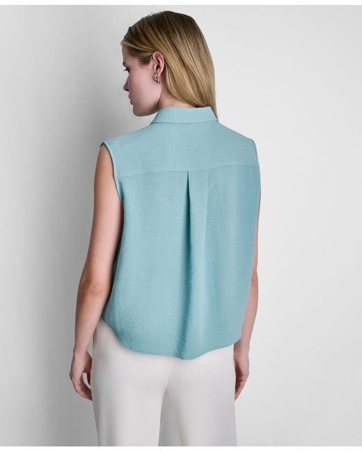 DKNY Blue Sleeveless Collared Top