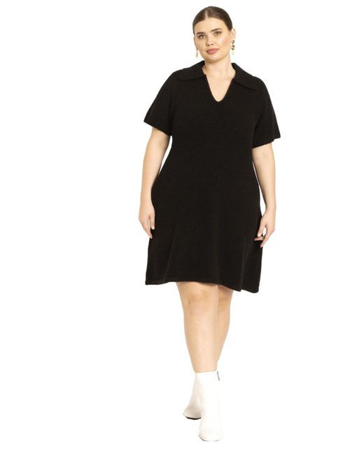 Eloquii Black Plus Size Mini Sweater Dress With Collar