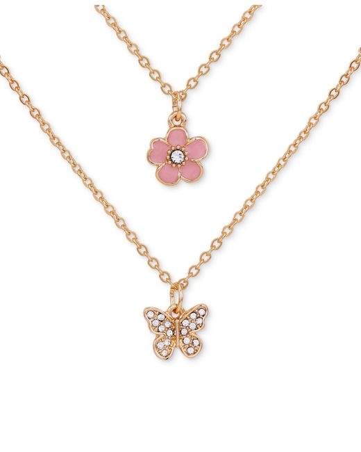 Guess Gold tone 2 pc. Flower Pave Butterfly Pendant Necklaces