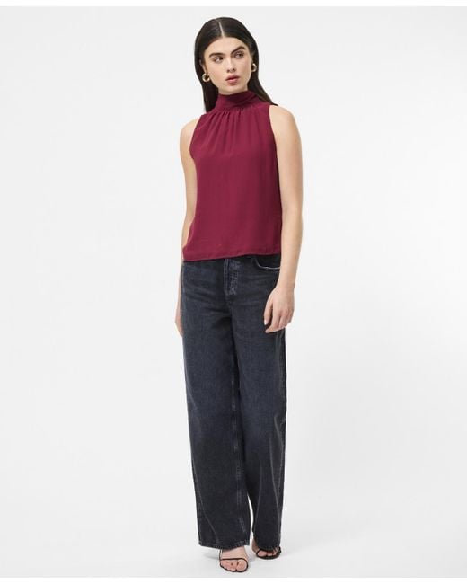 French Connection Red Fcuk Marina Chiffon Sleeveless Bow Top