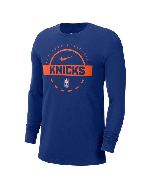 Nike Blue New York Knicks Authentic Long Sleeve Practice T-shirt for men