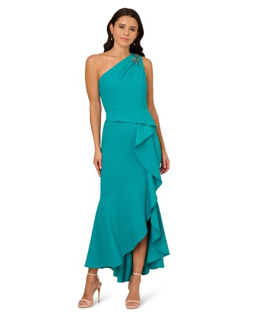 Clothing Cinq A Sept Sade Gown Adrianna Papell Women's Blue Beaded  One-shoulder Gown