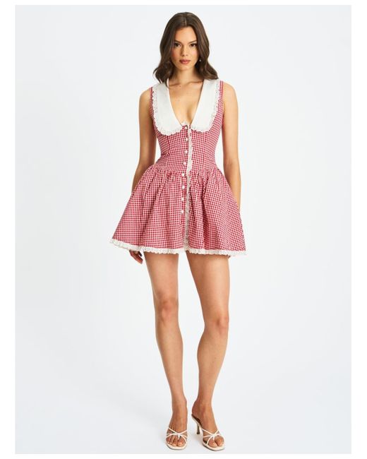 Miss Circle Nala Red Gingham Eyelet Lace Trim Peterpan Collar Mini Dress