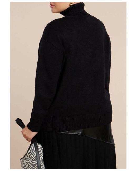 Eloquii Black Plus Size Faux Leather Pocket Turtleneck Sweater
