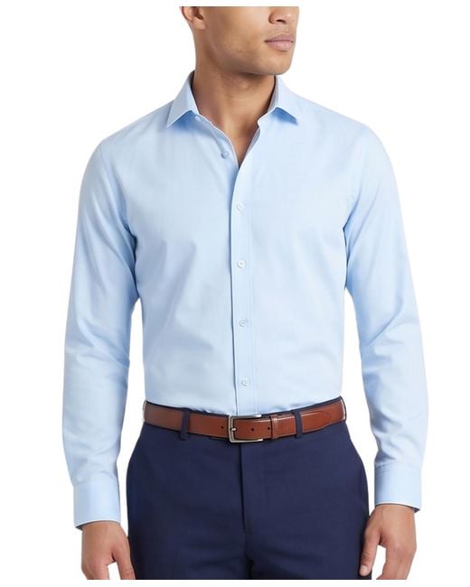 Tom Baine Blue Performance Stretch Solid Button Down Shirt for men
