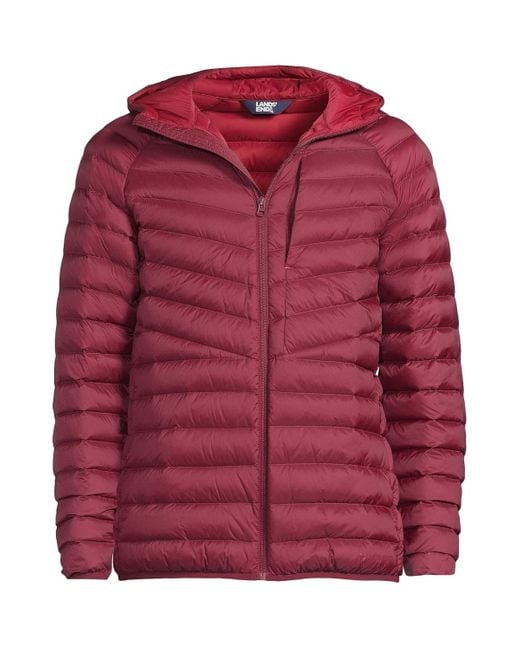 Lands' End Wander Weight Ultralight Packable Hooded Down Jacket in Red