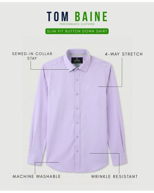 Tom Baine Purple Performance Stretch Solid Button Down Shirt for men