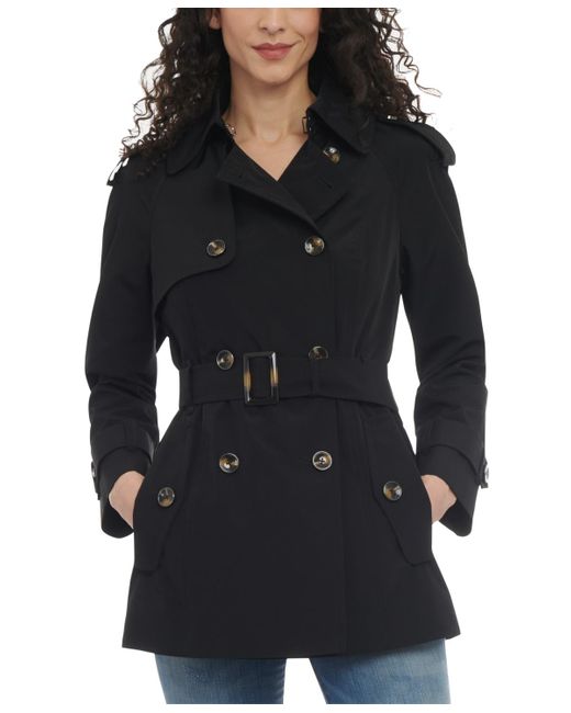 London Fog Black Double-breasted Belted Trench Coat