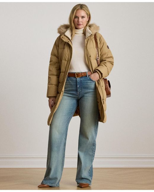 Ralph Lauren Natural Plus Size Faux-fur-trim Hooded Puffer Coat