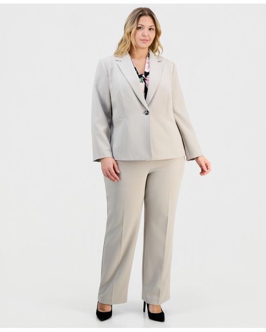 Kasper Gray Plus Size Stretch-crepe Single-button Blazer