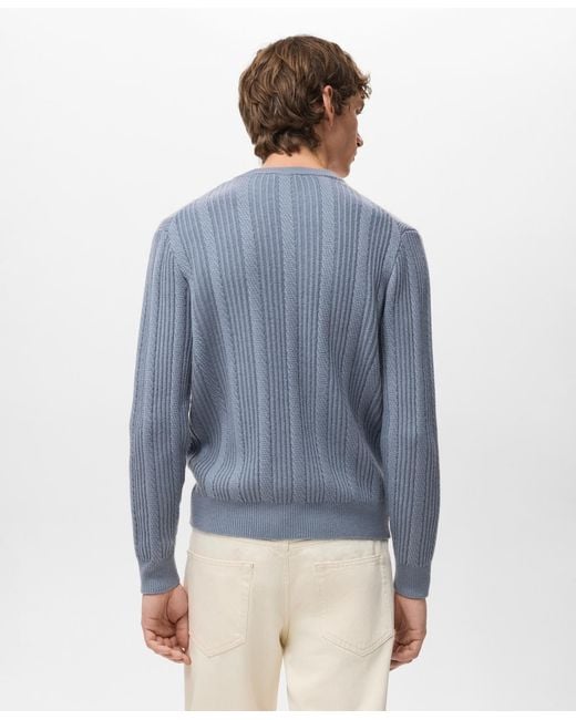 Mango Blue Structured Knitted Sweater for men