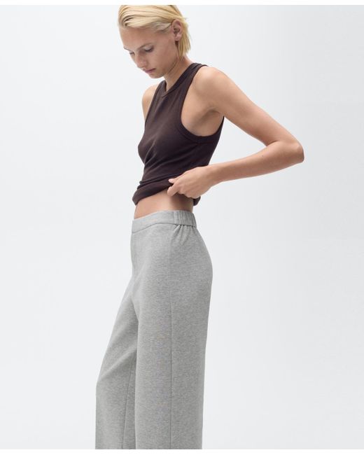 Mango Gray Elastic Waist Straight-fit Pants