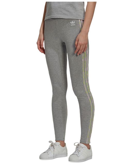 adidas Cotton Three-stripe Tights in Gray | Lyst