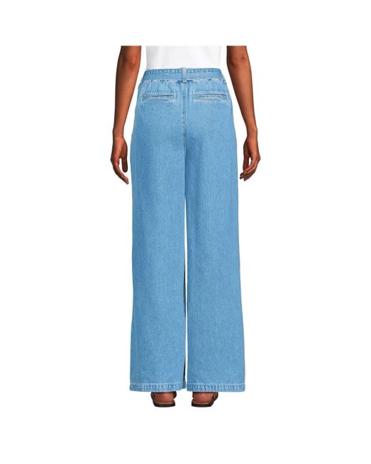 Lands' End Blue Petite High Ridge Twill Pull On Pleated Wide Leg Pants