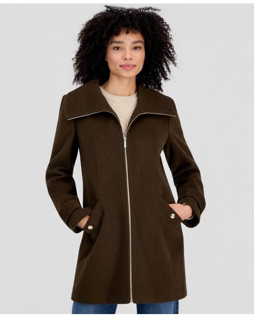 Michael Kors Blue Michael Collared Zip-front Coat
