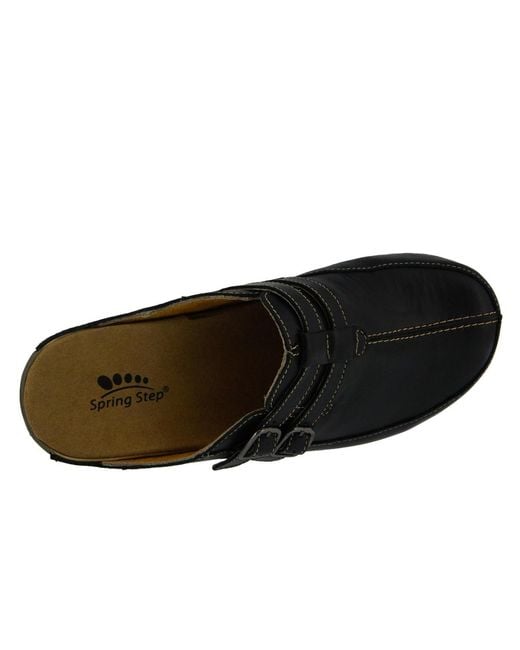 Spring Step Black Happy Multi-strap Leather Slip-on Clogs