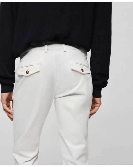Mango White Cotton Tapered Crop Pants for men