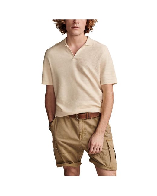 Lucky Brand Natural Crochet Johnny Collar Short Sleeve Polo Shirt for men