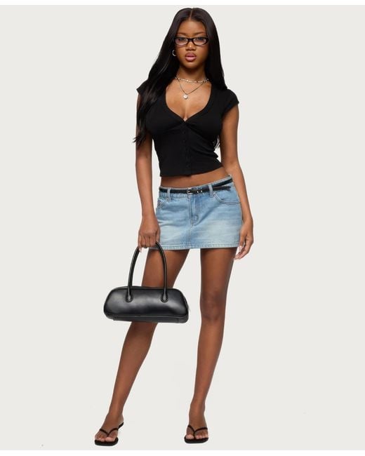 Edikted Black Alza Button Up Top