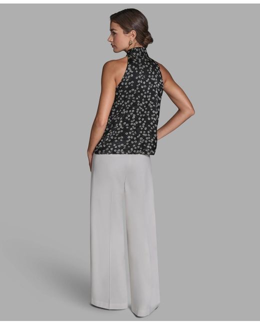 BCBGMAXAZRIA Gray Sleeveless Tie Neck Top