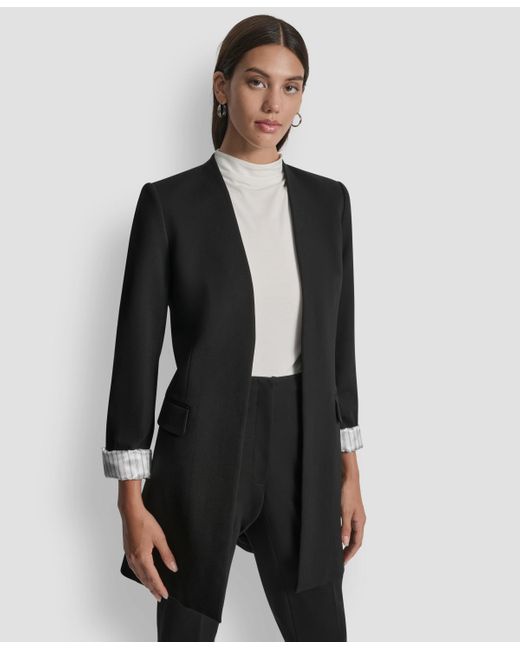 DKNY Women's Black Collarless Open-front Topper Jacket