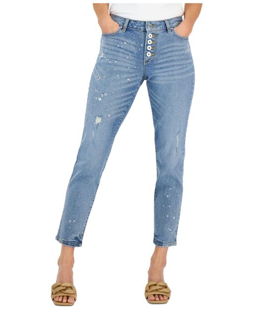 INC International Concepts Denim Petite Midrise Distressed Buttonfly