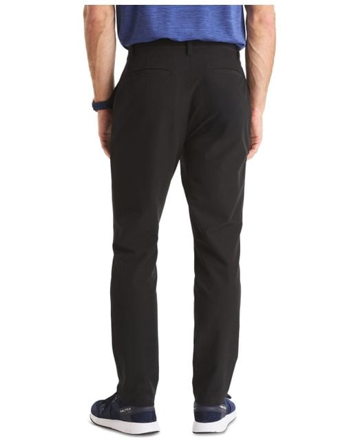 Nautica Black Signature Slim-fit Flat-front Performance Pants for men