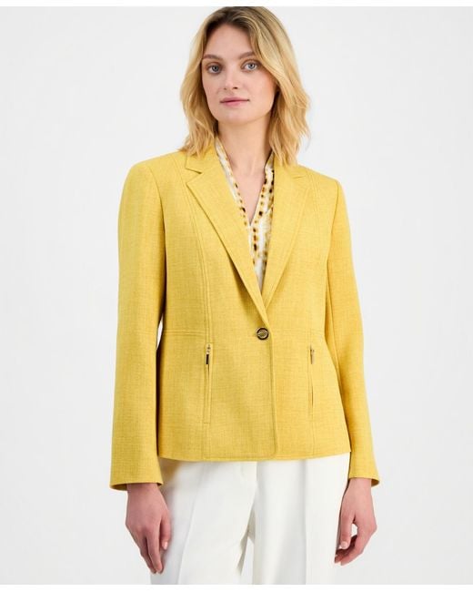 Kasper Yellow Petite Blend One-button Jacket