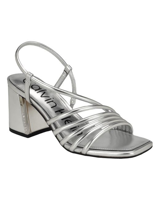 Calvin Klein Metallic Holand Strappy Block Heel Dress Sandals