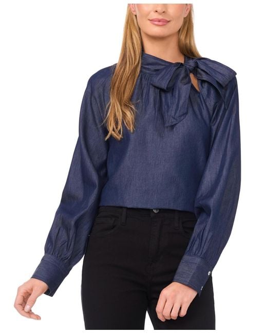 Cece Blue Tie Collared Top